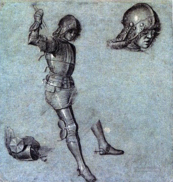 the laughing cavalier Painting - Three studies of a cavalier in armor Vittore Carpaccio